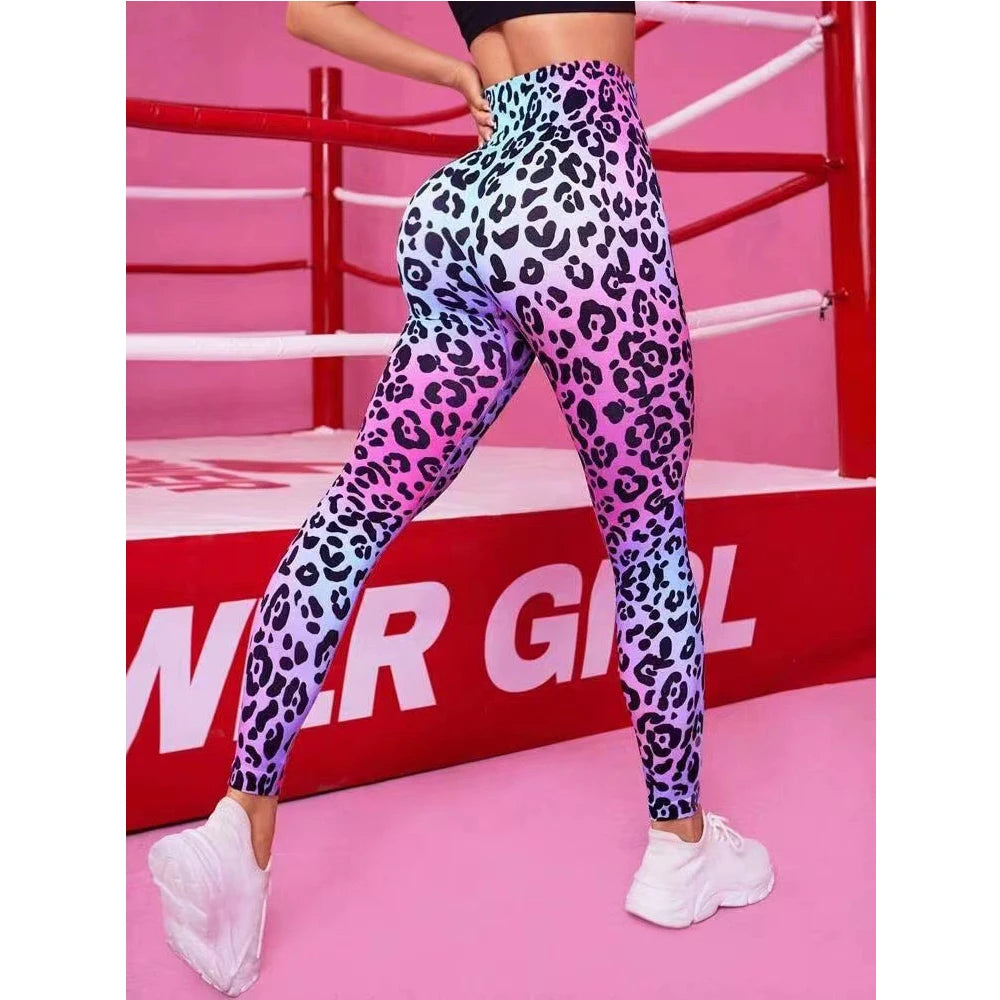 Trendy Leopard Print Yoga Leggings Neon Push Up Pants Cute Elastic Leggings Female Custom Fitness Workout Sports Leggings