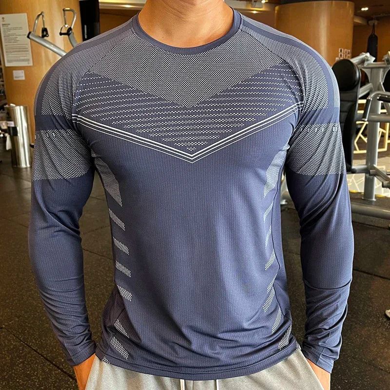 Men Fitness Compression Sport Shirt High Quality Running Long Sleeve Upper Clothing Crew Neck Sweatshirt Male Rash Guard Wicking