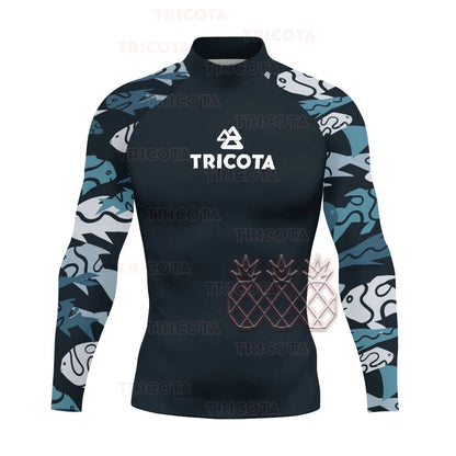 Men's Surfing Wear Swimming Diving T-Shirts Tight Long Sleeve Rash Guard Swimwear UV Protection Clothing Beach Floatsuit Tops