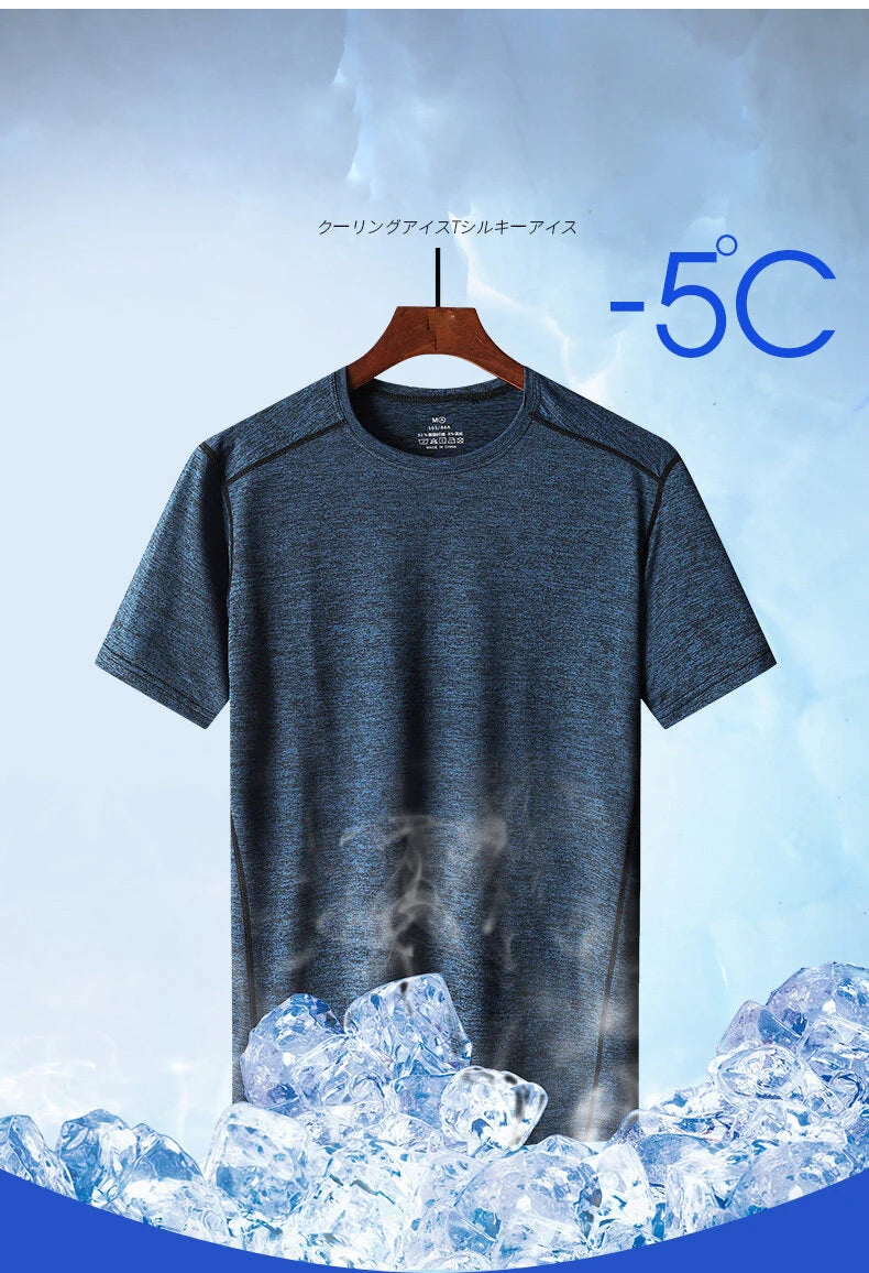 Large Size 6xl 7xl 8xl Mens T Shirt Breathable  Quick Drying Cool Summer T-shirts Sporting Outdoor Ice Silk Tee Tops