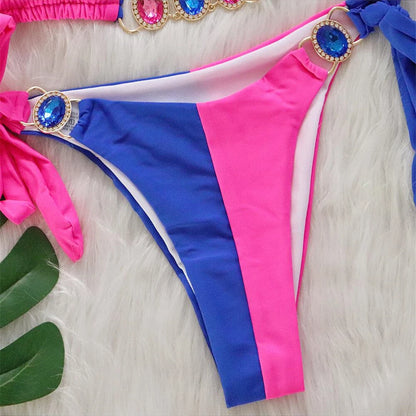 8 Colors Diamond Rhinestones Splicing Bikini Women Swimwear Female Swimsuit Two-pieces Bikini set Bather Bathing Suit Swim