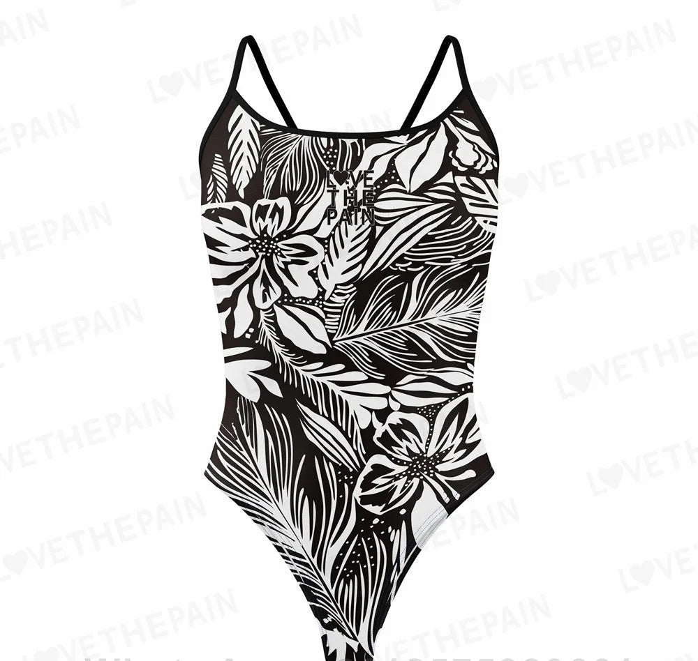 Love The Pain Leopard Print One Piece Swimsuit Thin Straps Versatile V-back Women's Swimwear Monokini Triathlon Swimsuit
