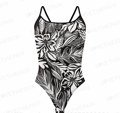 Love The Pain Leopard Print One Piece Swimsuit Thin Straps Versatile V-back Women's Swimwear Monokini Triathlon Swimsuit