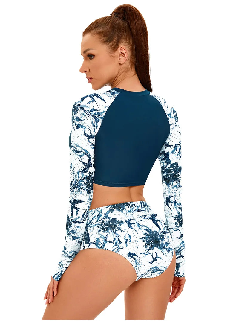 Womems Swimsuits Long Sleeve Two Piece Rash Guard UV Protection Crop Top Bathing Suits for Teen Girls