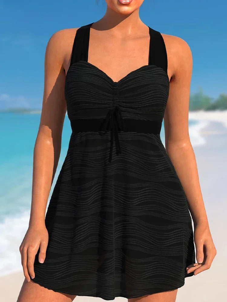 Summer Women's Blue Halo Printed Tankini and Shorts Two Piece Swimsuit Lace Up Beach Set S-6XL