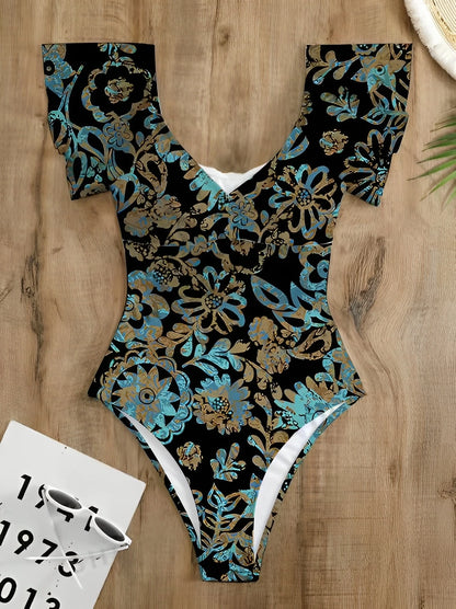 Ruffle Swimsuit One Piece Printed Floral Swimwear Women Bathers Bathing Swimming Swim Suit Female Beachwear