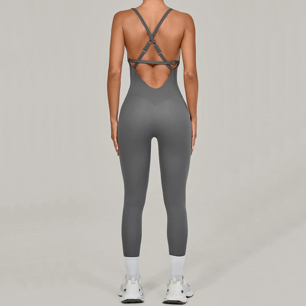 Women's Adjustable Cross-Back Workout Jumpsuit