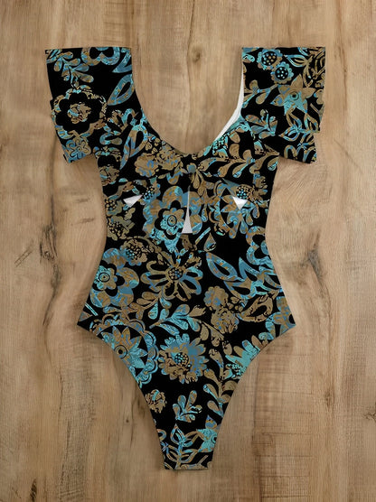 Ruffle Swimsuit One Piece Printed Floral Swimwear Women Bathers Bathing Swimming Swim Suit Female Beachwear