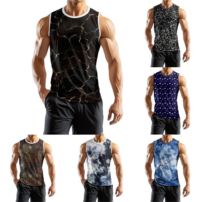 Fashion 3D Printed Graphic Summer Vest For Men Casual Street Star Graphic Loose Sleeveless Tee Gym Fitness Pullover Top 2025