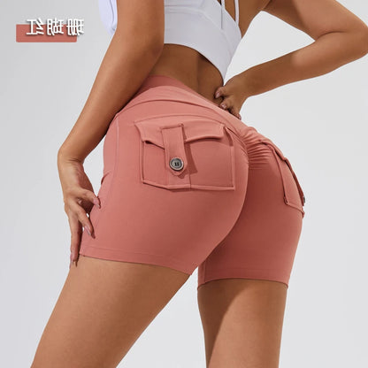 S-XL Nylon Women Scrunch Button Booty Sports Yoga Shorts Cycling Jogging Fitness High Waist Squat Proof Gym Active Leggings