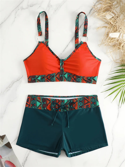 High Waist Bikinis Women Sports Swimwear Print Bathing Suit Female Padded Beach Wear Bathers Swimming Swimsuit Summer