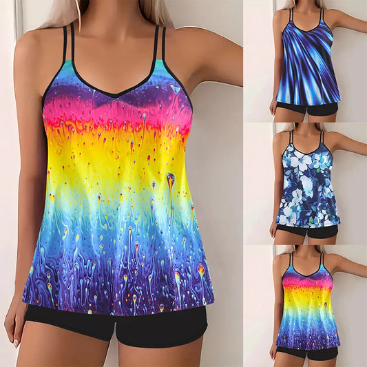 Tropical Print Fashion Two Piece Set Tankini, Summer Bikini  Swimsuits, Women's Swimwear & Clothing Beachwear