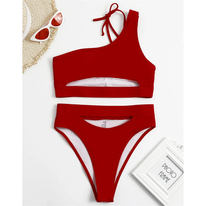 Tummy Cut out Female Swimsuit High Waist Bikini Women Swimwear Two-pieces Bikini set Bather Bathing Suit Swim Lady