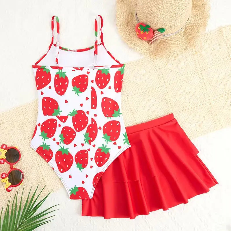Girls Printed Swimsuit One Piece Kids Swimwear & Beach Skirt Children Swimming Bathing Swim Suit Beachwear
