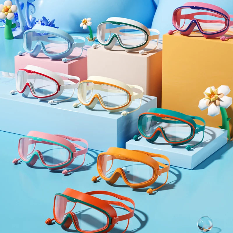 Kids Swimming Goggles with Big Frame, HD Lens and Anti-fog, Waterproof Children's Swim Goggles for Boys and Girls