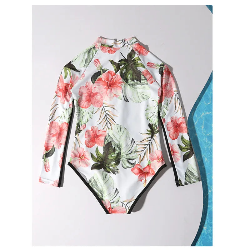 Print Girls One Piece Swimsuit 8-12 Year Kids Swim Suit Teenage Children's Swimwear Long Sleeve Surfing Bathing Suits Beach