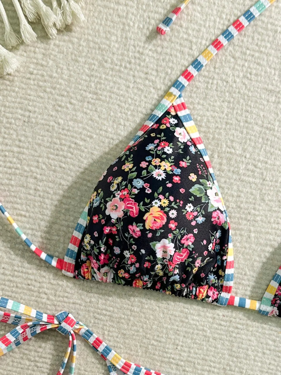 Floral Triangle Bikinis Women Printed Swimsuit Lace Up String Swimwear Female Bathers Bathing Swimming Swim Suit Beachwear