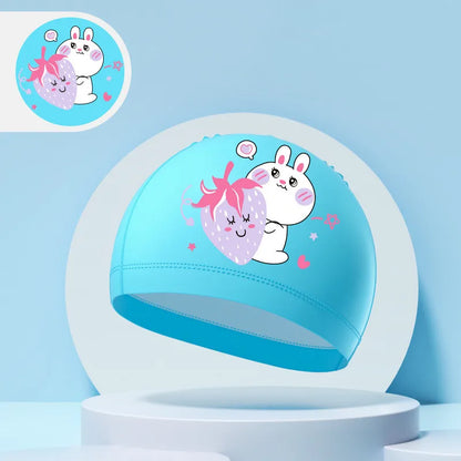 Children's Swimming Caps Boys Girls Kids Cartoon Swim Hat High Elastic Ear Protection PU Waterproof Swimming Cap