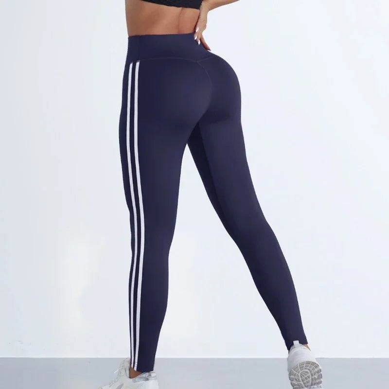 Women Striped Slim Sports Pants Yoga Leggings High Waist Hip Lifting Casul Tights Workout Running Stretchy  Gym Leggings