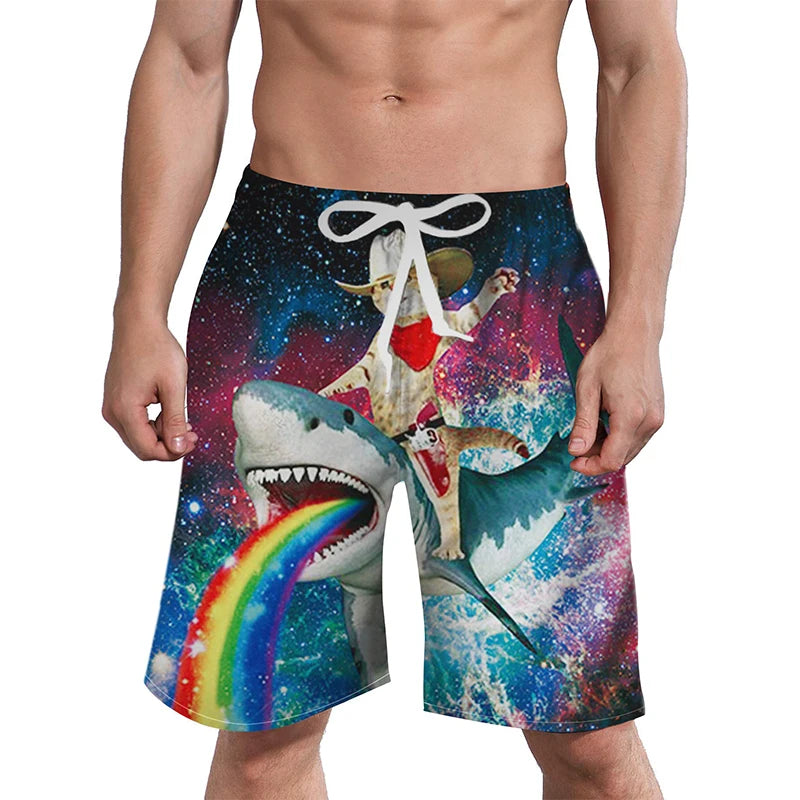 3D Print Quick Dry Swim Trunks For Men Summer Casual Surf Elastic Waist Beach Shorts Men's Drawstring Boardshorts Streetwear