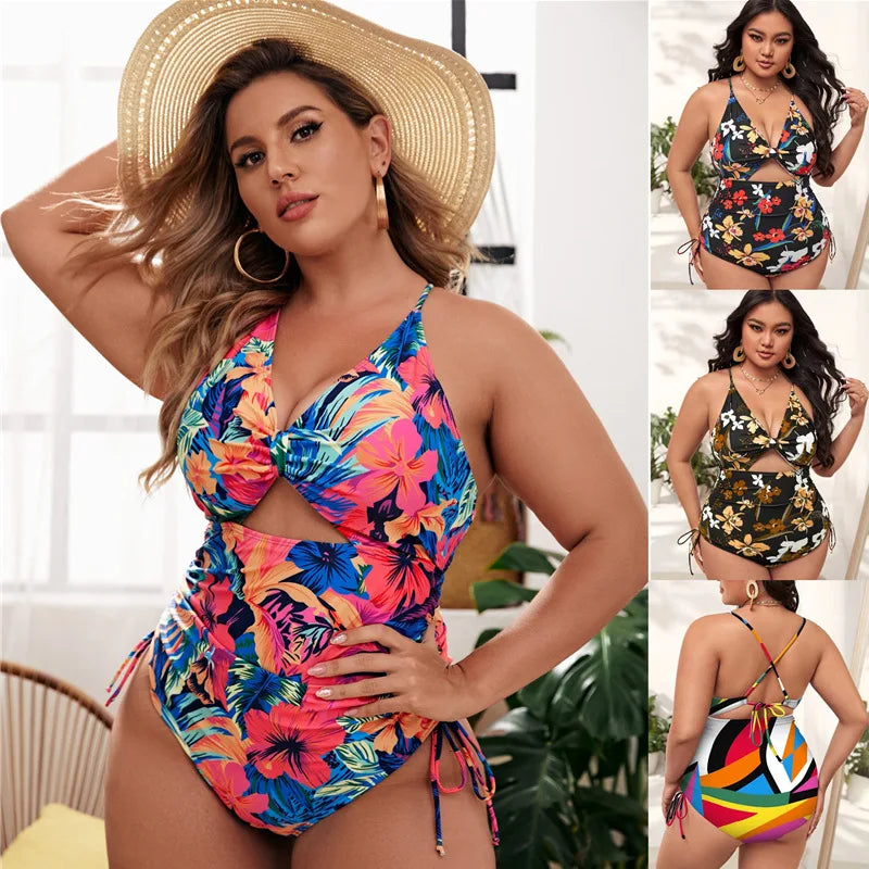One Piece Swimsuit Women Print Large Size Swimwear Female Mujer Beachwear Summer Monokini Push Up Bathing Suit 4XL
