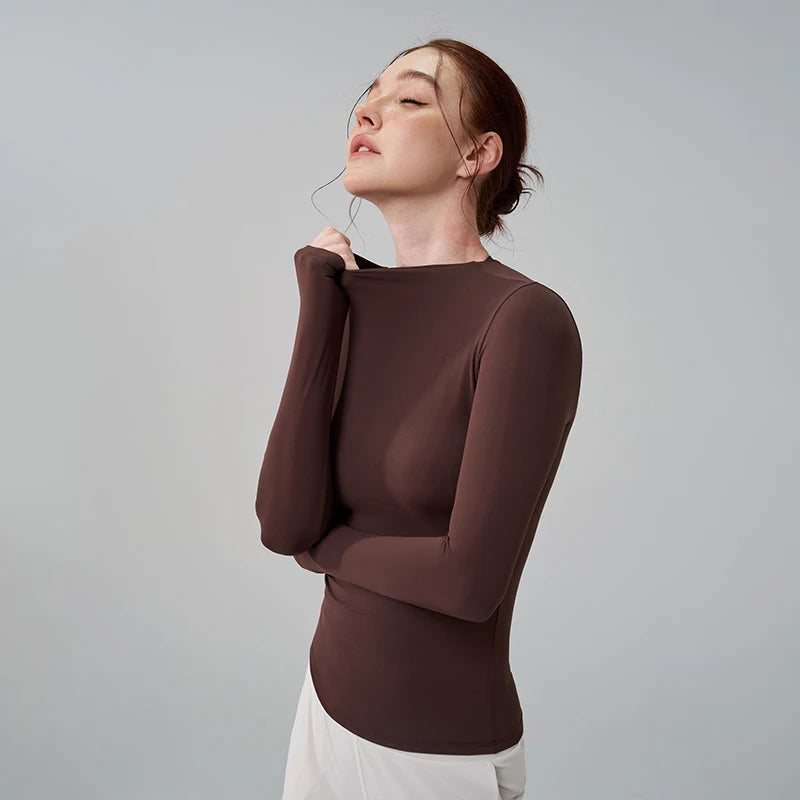 5 Colors Half-High Collar Slim Fit Yoga Top Women's Pilates Pullover Sports Long Sleeve High Elastic Fitness T Shirt