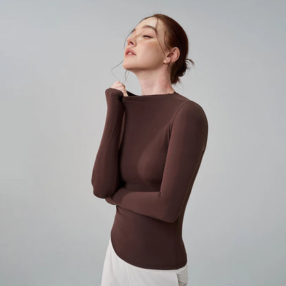 5 Colors Half-High Collar Slim Fit Yoga Top Women's Pilates Pullover Sports Long Sleeve High Elastic Fitness T Shirt