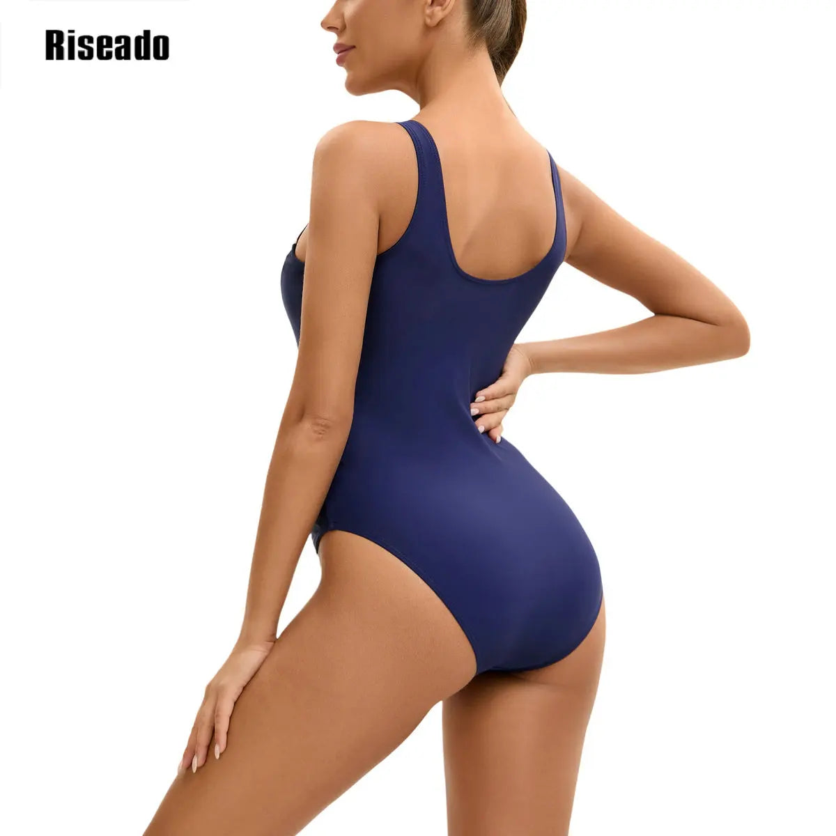 Riseado Modest Swimwear One Piece Sports Swimsuit with Pocket High Waist Racerback Athletic Bathing Suit
