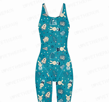 Girls Love The Pain Interesting Print Swimwear Competitive Swimming One Piece Swimsuit Knee Length Bathing Suit Beach Wear