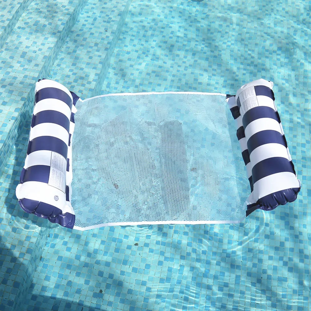 Foldable Striped Inflatable Lounge Chair, Suitable For Swimming Pool Parties And Beach Leisure Floating Beds With Net Backrest