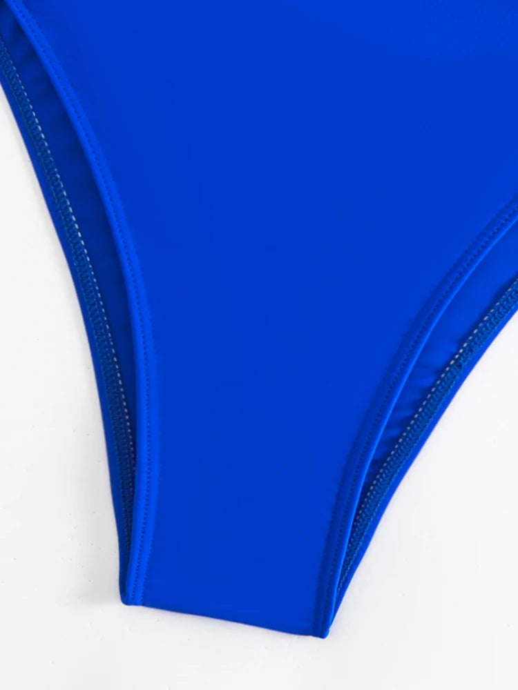 Blue Strapped Swimwear Women Push UP One Piece Swimsuit Backless Cross Monokini Summer Beach Bathing Suit