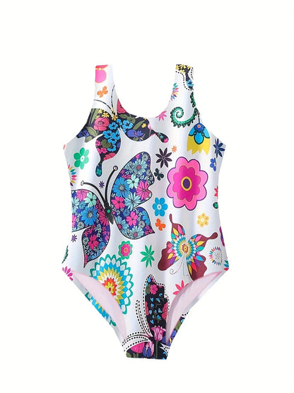 Children's One-piece Swimsuit | Cute Floral Print | Polyester Halter Design | Elastic and Comfortable Chest Pad