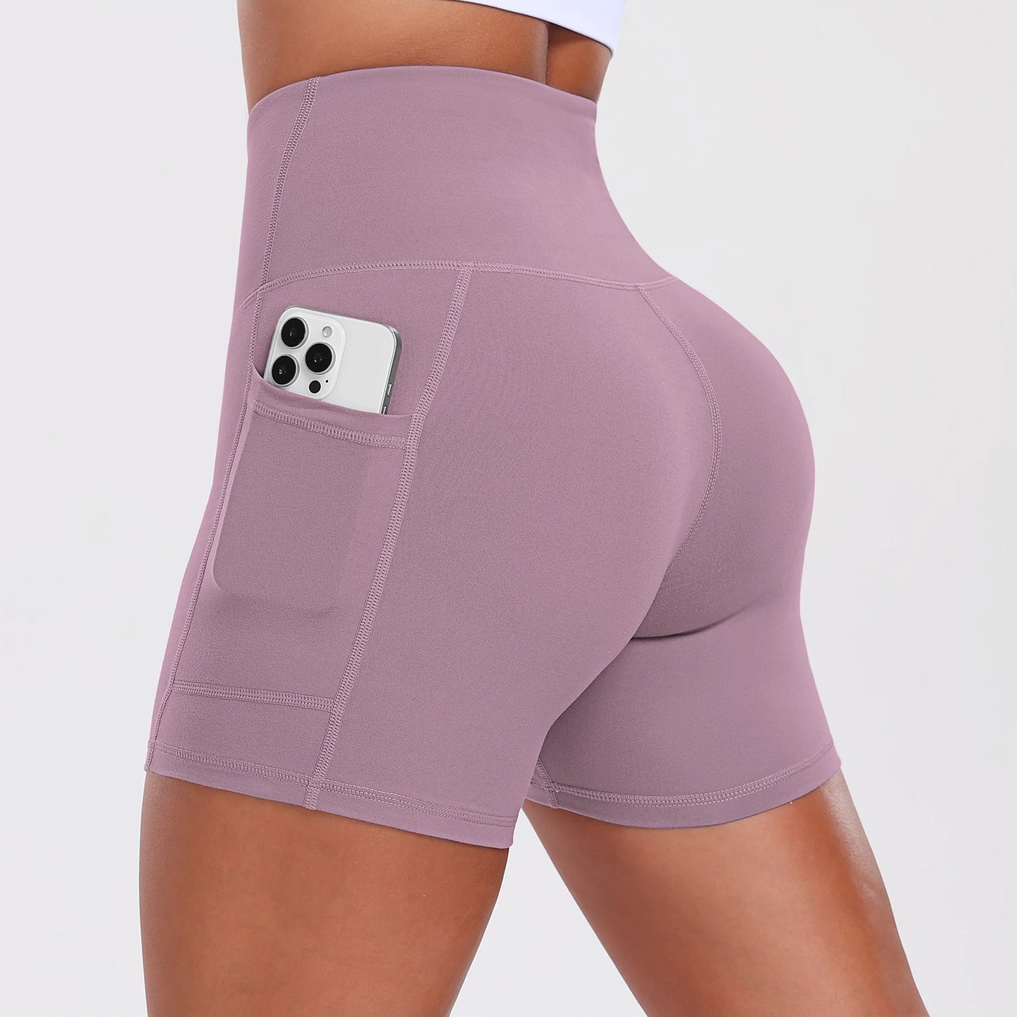 Yoga Shorts with Pockets for Women Tummy Control Workout Running Shorts Stretchy Workout Tight for Gym Casual Sportswear