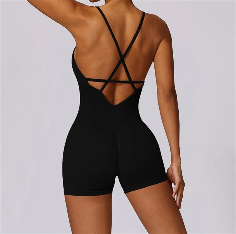 Women's V-Neck Cross-Back Workout Jumpsuit & Playsuit