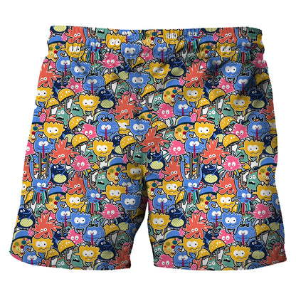 Children's Cartoon Beach Short Pants Summer Boys' Swimming Trunks Casual Funny Emojis Graphic Shorts Kids' Daily Loose Wear