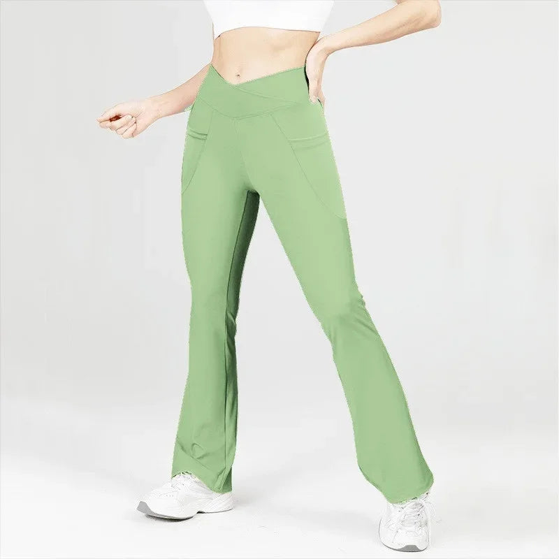 PofyBofy with Pockets Yoga Flared Pants Butt Lifting Gym High Waisted Crossover Waist Flare Leggings Bootcut Casual Yoga Pants