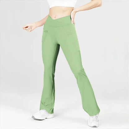 PofyBofy with Pockets Yoga Flared Pants Butt Lifting Gym High Waisted Crossover Waist Flare Leggings Bootcut Casual Yoga Pants