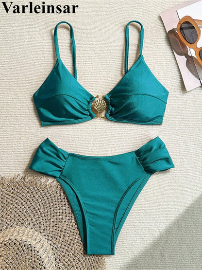 S - XL 7 Colors High Cut Leg Bikini Female Swimsuit Women Swimwear Two-pieces Bikini set Padded Bather Bathing Suit Swim