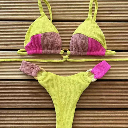 Wrinkled Crinkled Splicing Brazilian Bikini Women Swimwear Two-pieces Bikini set Female Swimsuit Bather Bathing Suit Swim