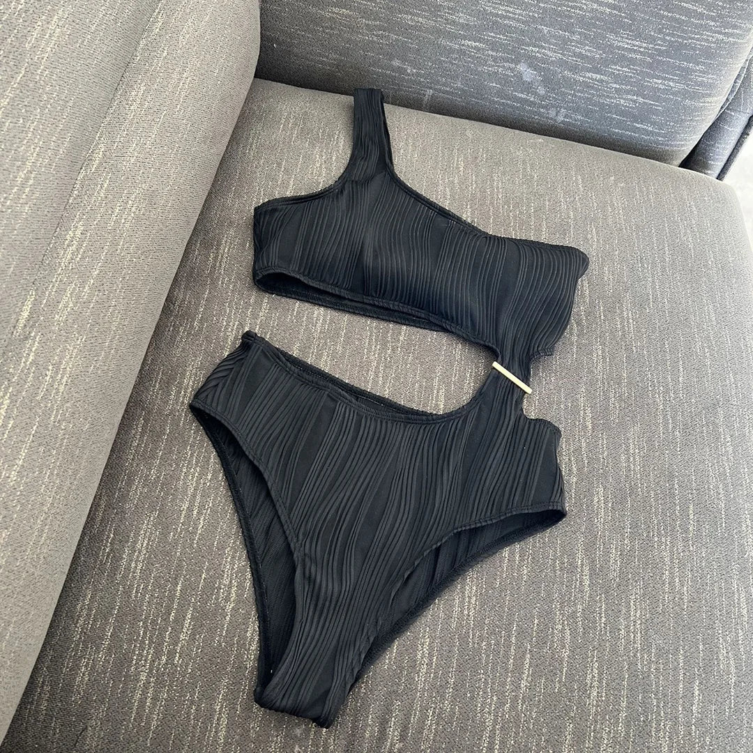 Asymmetric Cut Out Wrinkled One Piece Swimsuit Women Swimwear Female One Shoulder Padded Bather Bathing Suit Swim Lady