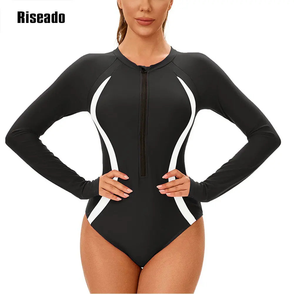 Women's One Piece Swimsuits Long Sleeve Rash Guard UV Protection Surfing Bathing Suit Large Size 3XL