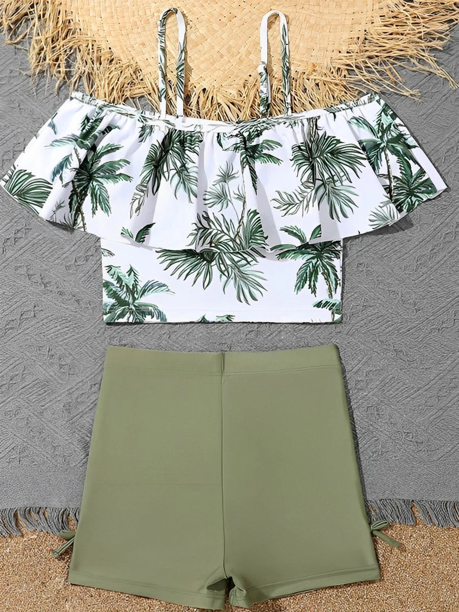 Girls Swimsuit Print Two Piece High Waist Kids Swimwear Female Children's Bathers Bathing Swimming Swim Suit Beachwear
