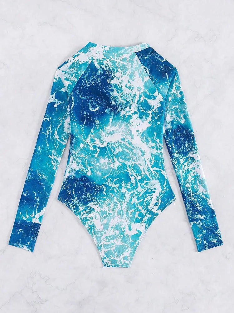 Surfing Suit Long Sleeve Swimwear Women Rash Guard Sporty Swimsuit One-Piece Bath Suit Zipper Beachwear Monokini