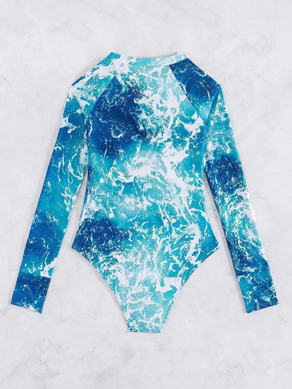 Surfing Suit Long Sleeve Swimwear Women Rash Guard Sporty Swimsuit One-Piece Bath Suit Zipper Beachwear Monokini