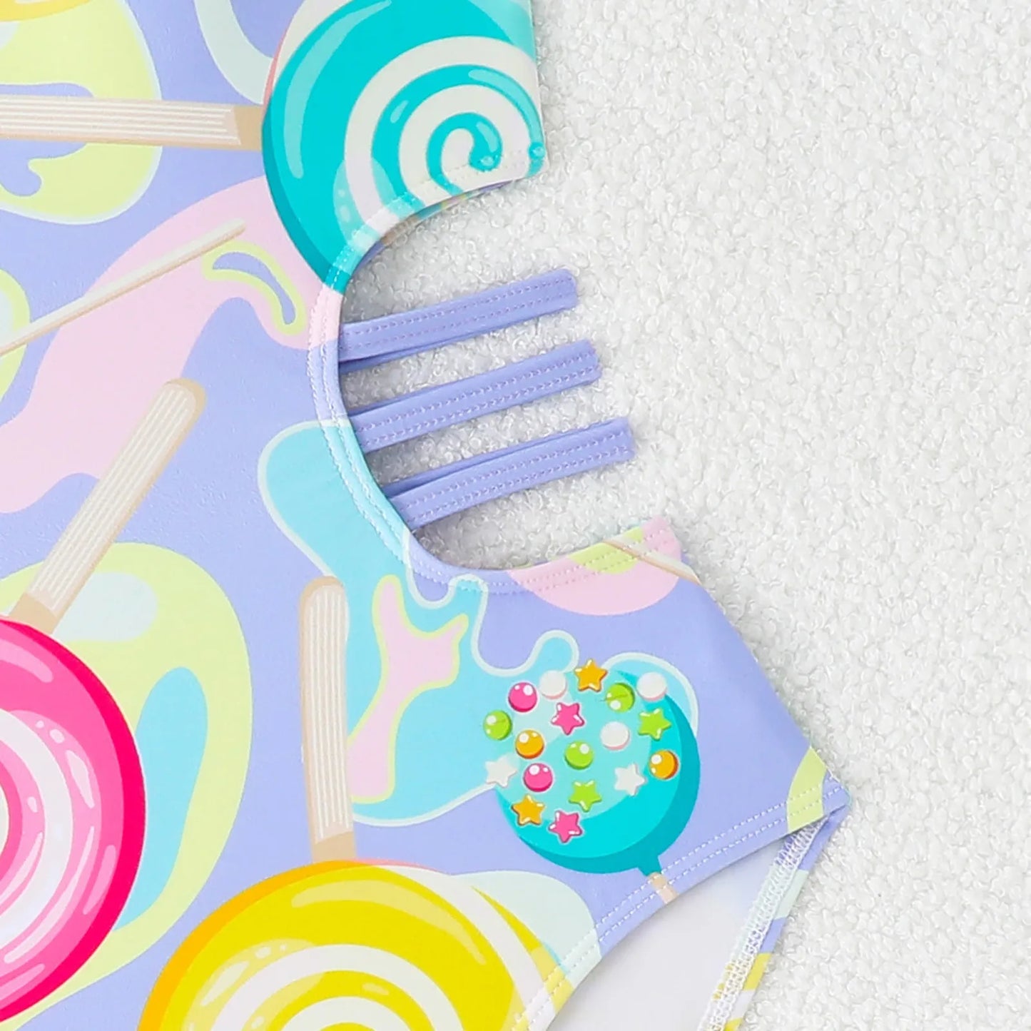 Lollipop Print Summer Kids Girls One-Piece Swimsuit Swimwear Hollow Girls Monokini Children's Swimming Wear Bathing Suit 8-12Y