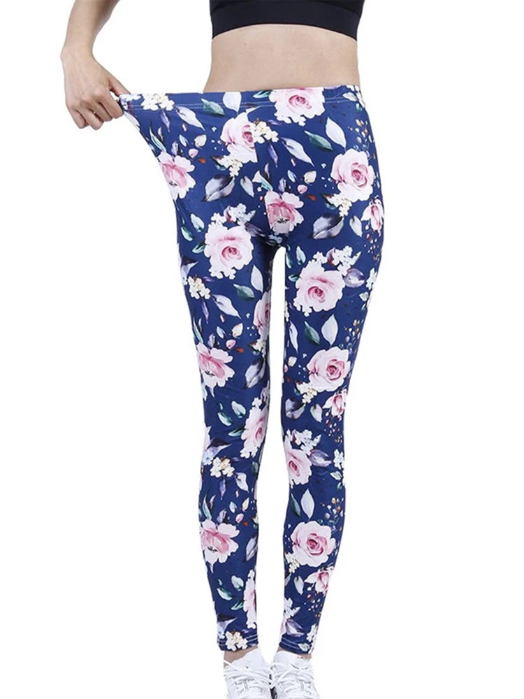 Floral Fashion Women Leggings Beautiful Leaf Floral Printing High Waist Jeggings Stretch Pant