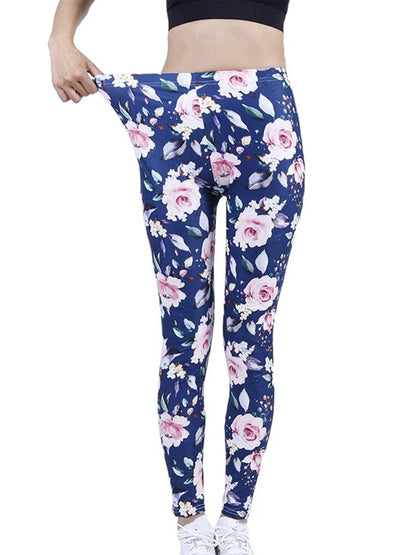 Floral Fashion Women Leggings Beautiful Leaf Floral Printing High Waist Jeggings Stretch Pant