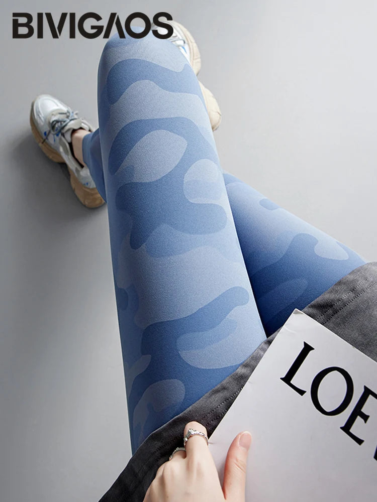 Spring Summer High Waist Colours Camouflage Shark Leggings Women Slim Sport Leisure Leggings Yoga Fitness Leggings