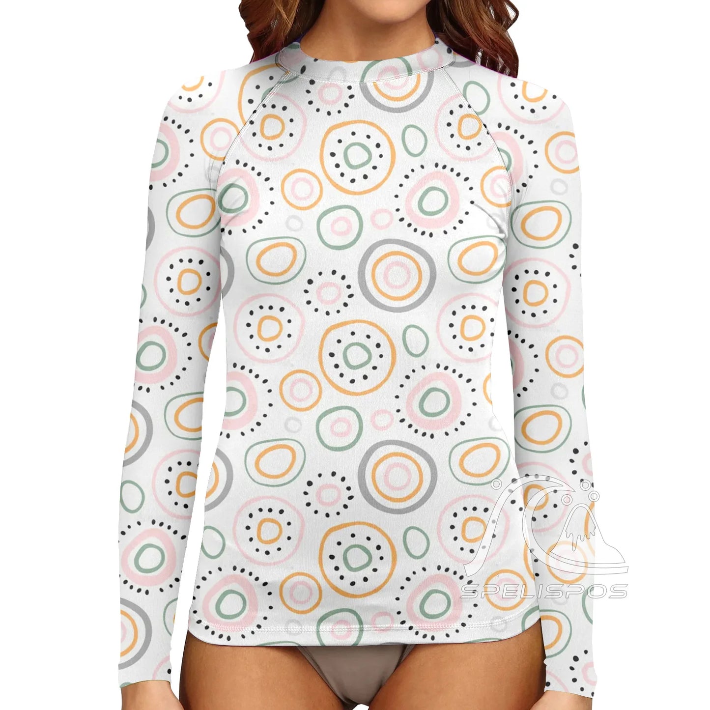 SPELISPOS Women's Long Sleeve Surfing Suit UV Protection Water Sports Tight Swimwear Beachwear Print High-Elastic Surf Wear