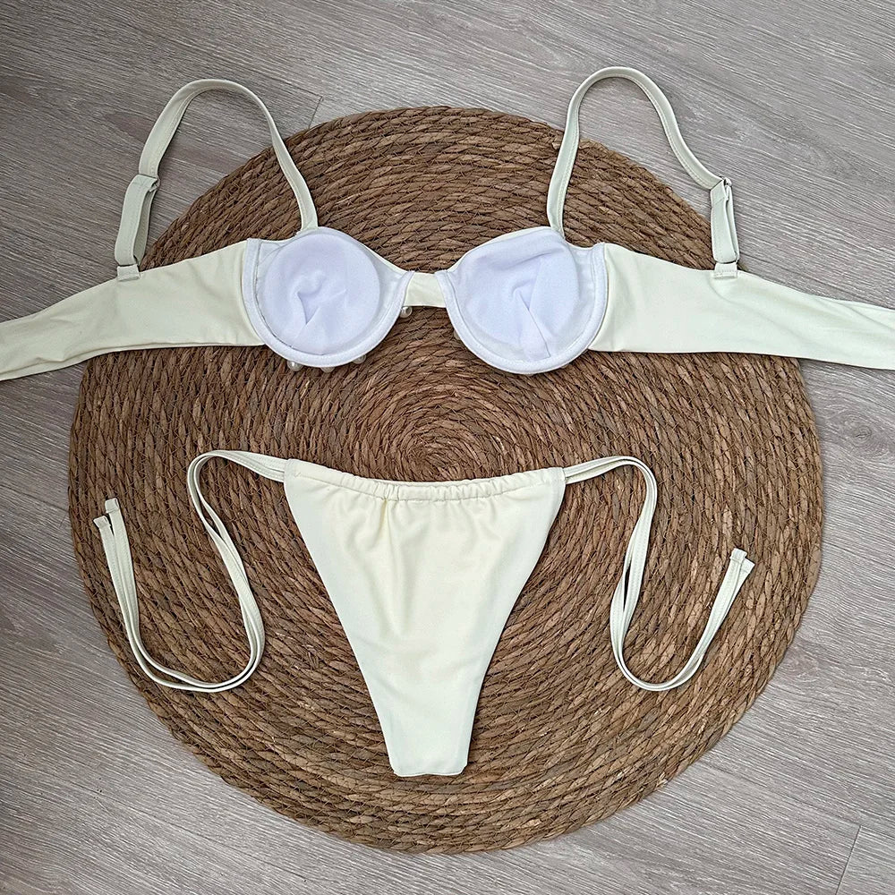 Micro Push Up Bikini Women Swimsuit Swimwear Thong Bikinis Set Brazilian Beachwear Pearl Bathing Suit Biquini Female
